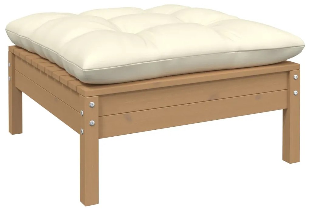 vidaXL Apoio pés jardim + almofadão creme pinho maciço castanho mel