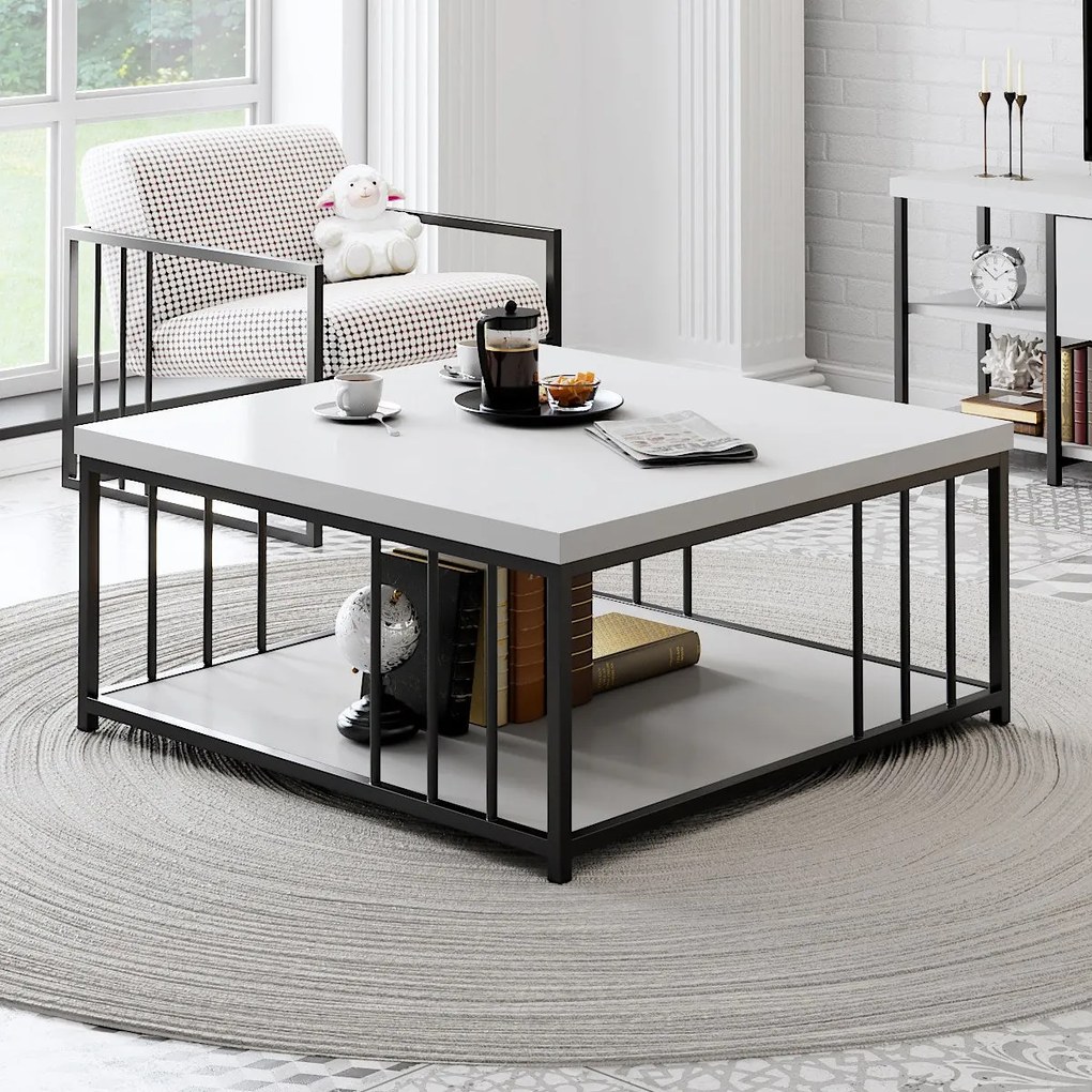 Mesa de Centro Zenn – Branco e Preto – 90 x 90 x 40 cm