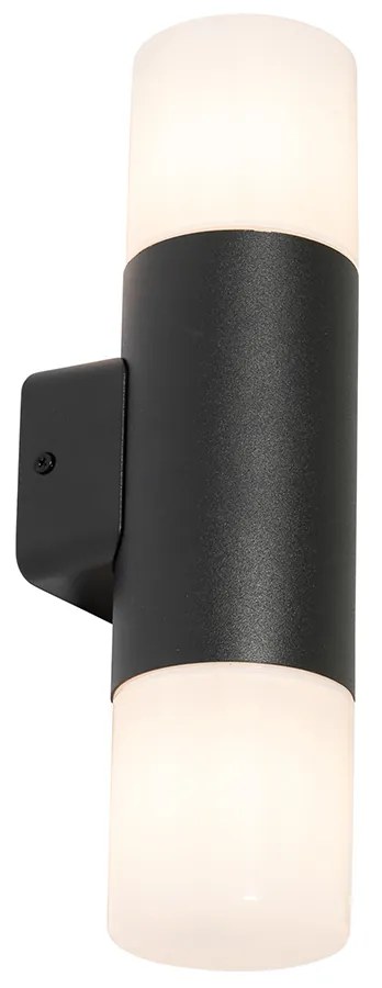 Candeeiro de parede exterior preto com cúpula opala 2 luzes IP44 - Odense Moderno