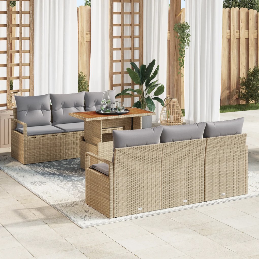 Conjunto de Sofás de Jardim vidaXL de 7 Peças com Almofadas em Rattan
