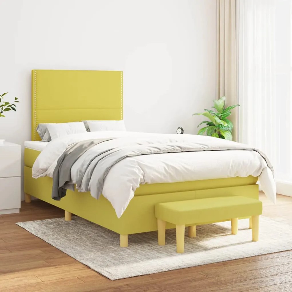 vidaXL Cama com molas/colchão 120x200 cm tecido verde-claro