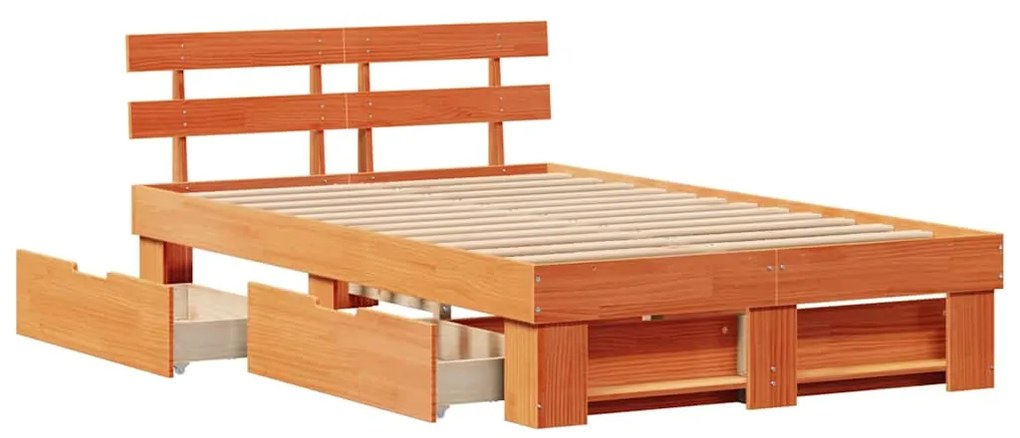 Cama com Gavetas - Castanho Encerado 135 x 190 cm Madeira de Pinus Sól