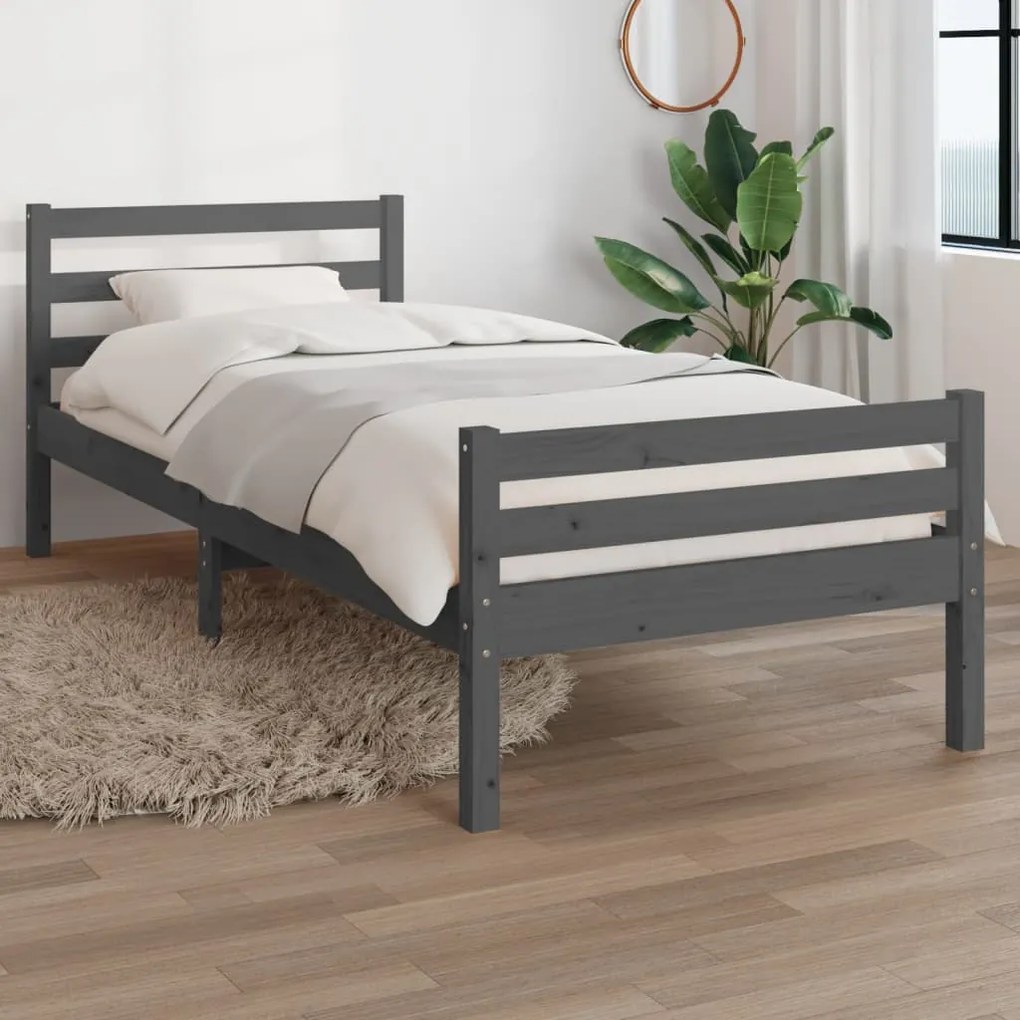 vidaXL Estrutura de cama 90x200 cm madeira maciça cinzento