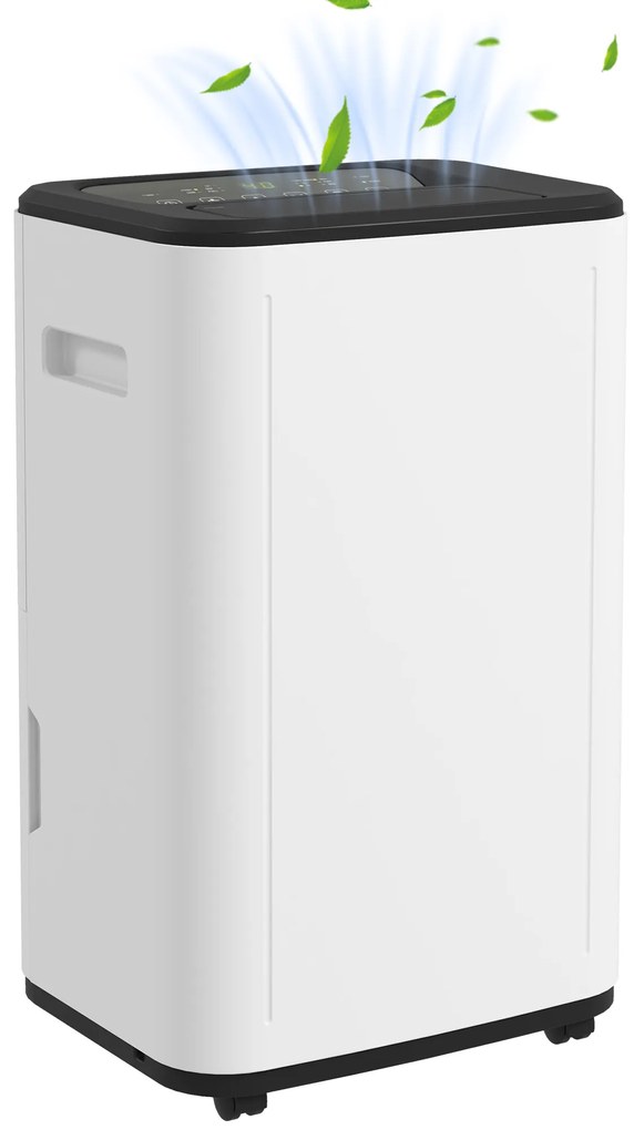 HOMCOM Desumidificador Elétrico Depósito de Água 6 Litros 20L/Dia com 4 Modos 2 Velocidades Ecrã LED Temporizador Silencioso para Dormitório Sala de Estar Cozinha 33,5x26x53 cm Branco