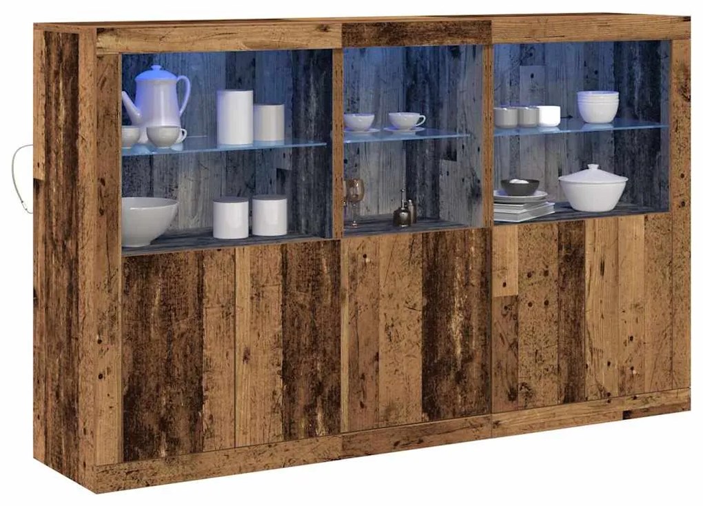 Buffet Lateral com Luzes LED Madeira Antiga 162x37x100 cm Madeira Recu