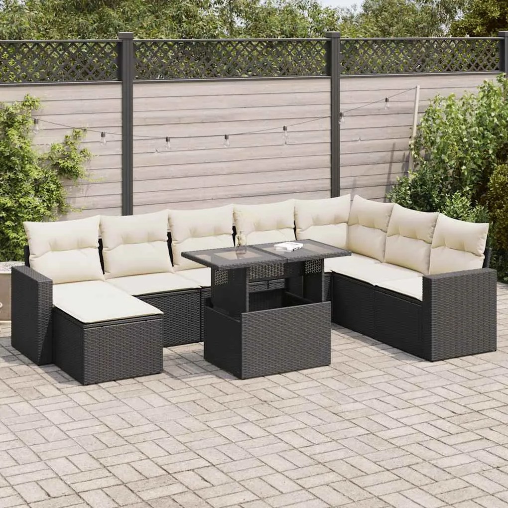 vidaXL 9 pcs conjunto de sofás p/ jardim c/ almofadões vime PE preto