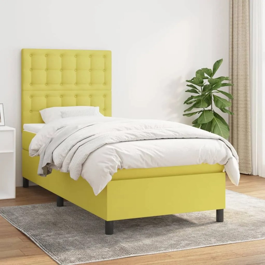 vidaXL Cama com molas/colchão 80x200 cm tecido verde