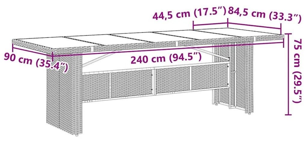 9 pcs conjunto bistrô de jardim c/ almofadões vime PE castanho