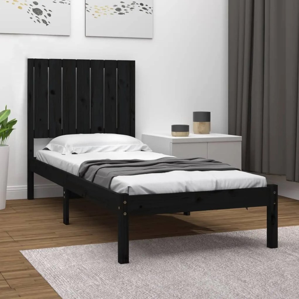 vidaXL Estrutura cama pequena solteiro 75x190 cm madeira maciça preto