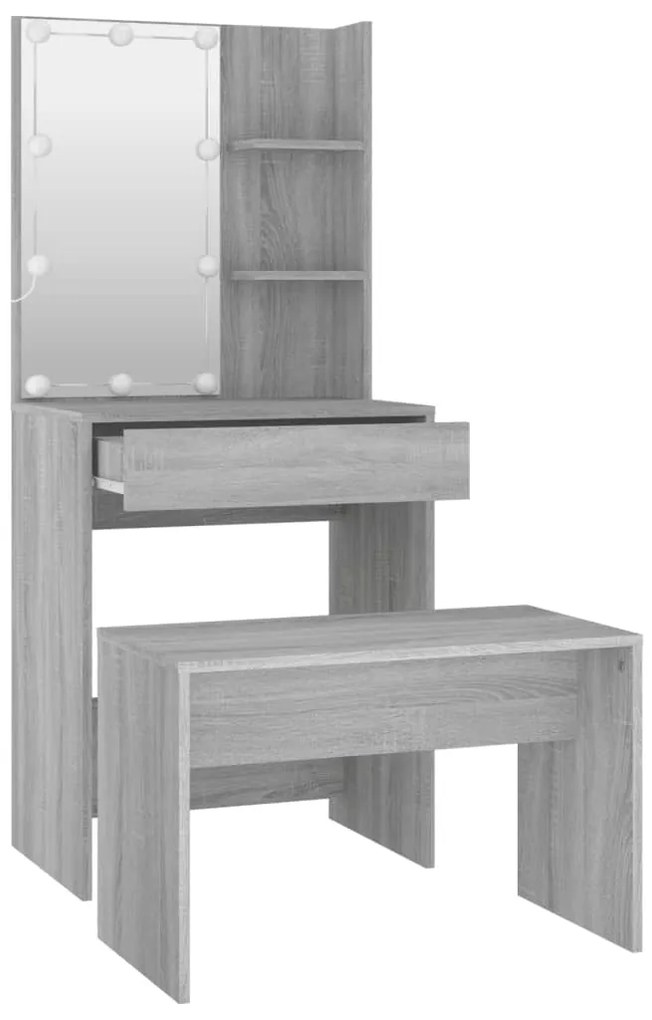 Conjunto toucador c/ LEDs madeira processada sonoma cinza