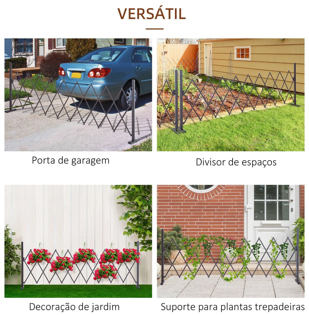 Cerca de Jardim em Liga de Alumínio Barreira de Exterior Extensível Cerca de Jardim Metálica 250x31x103,5 cm Castanha