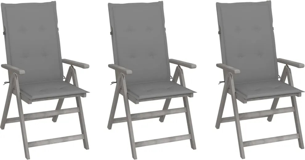 vidaXL Cadeiras jardim reclináveis c/ almofadões 3 pcs acácia maciça