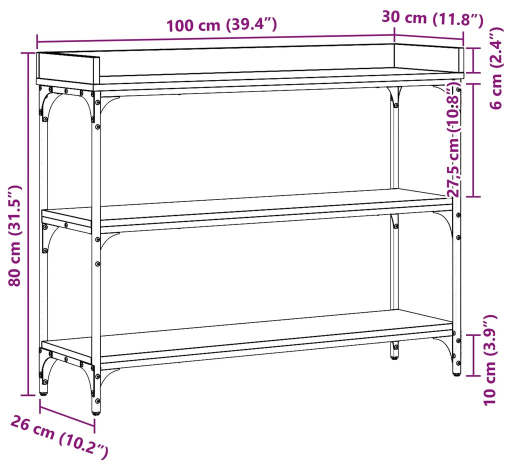 Mesa de Console vidaXL Madeira Velha 100x30x80 cm Madeira Ingenheirada