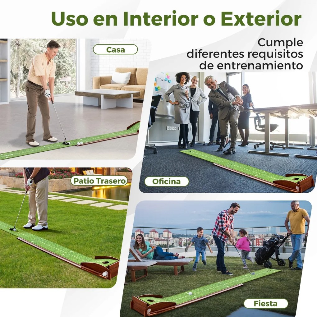 Tapete de golfe Hole-in-One com retorno automático da bola 3 bolas e acessórios de prática 274 x 27 x 15 cm