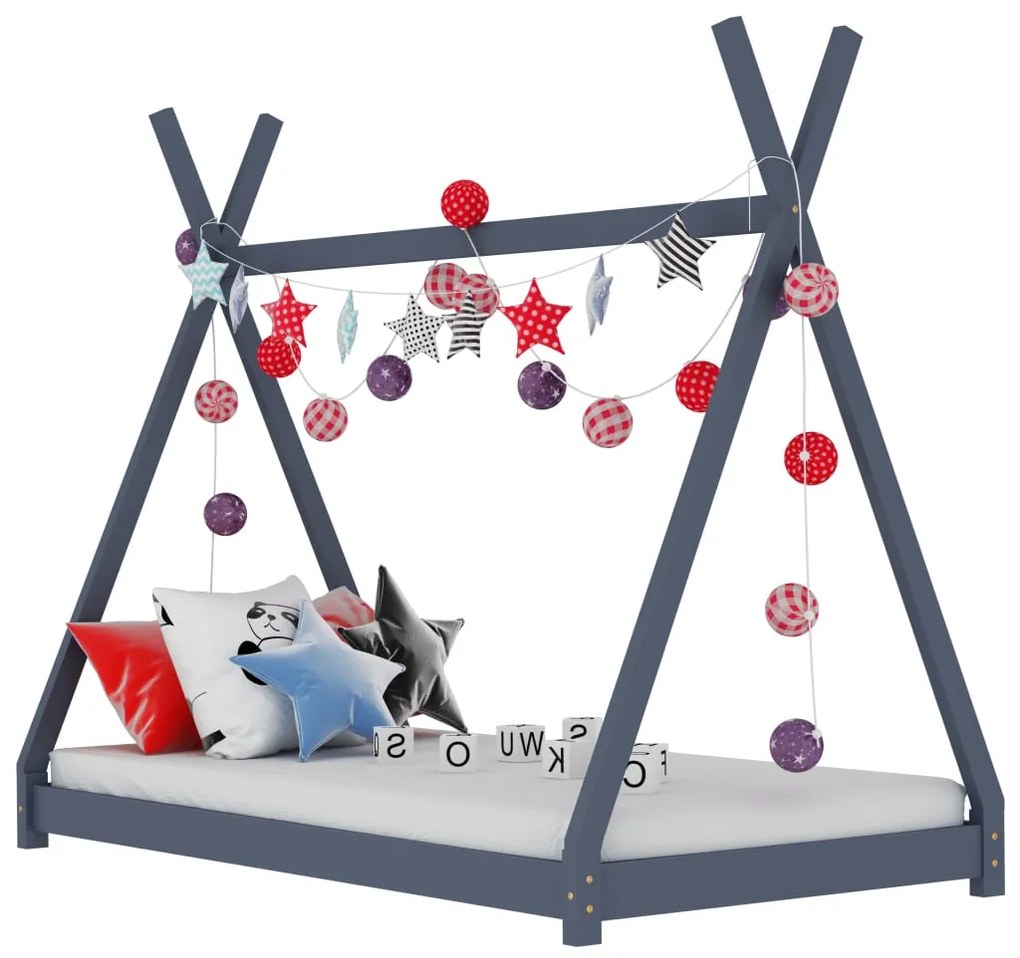 283361 vidaXL Estrutura de cama para crianças 70x140 cm pinho maciço cinzento