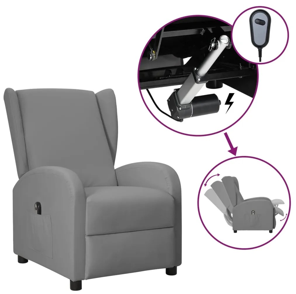 vidaXL Poltrona reclinável elétrica couro artificial cinza