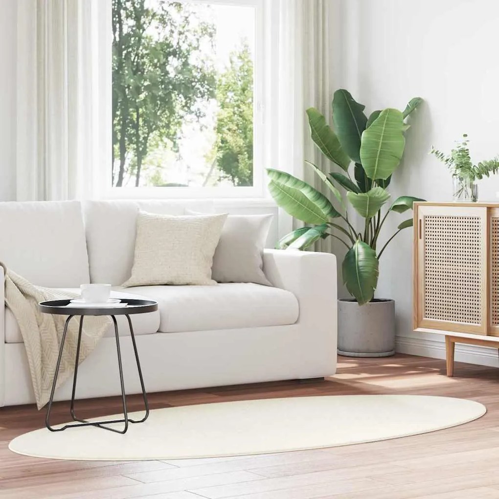 vidaXL Tapetes de área Oval HUARTE Creme 120 x 170 cm 100% Poliéster