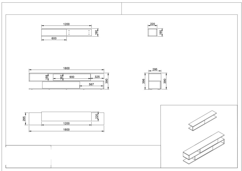 Unidade de TV Manyetik – Branco, Nogueira – 176x39,6x31,5 cm | Tribo H