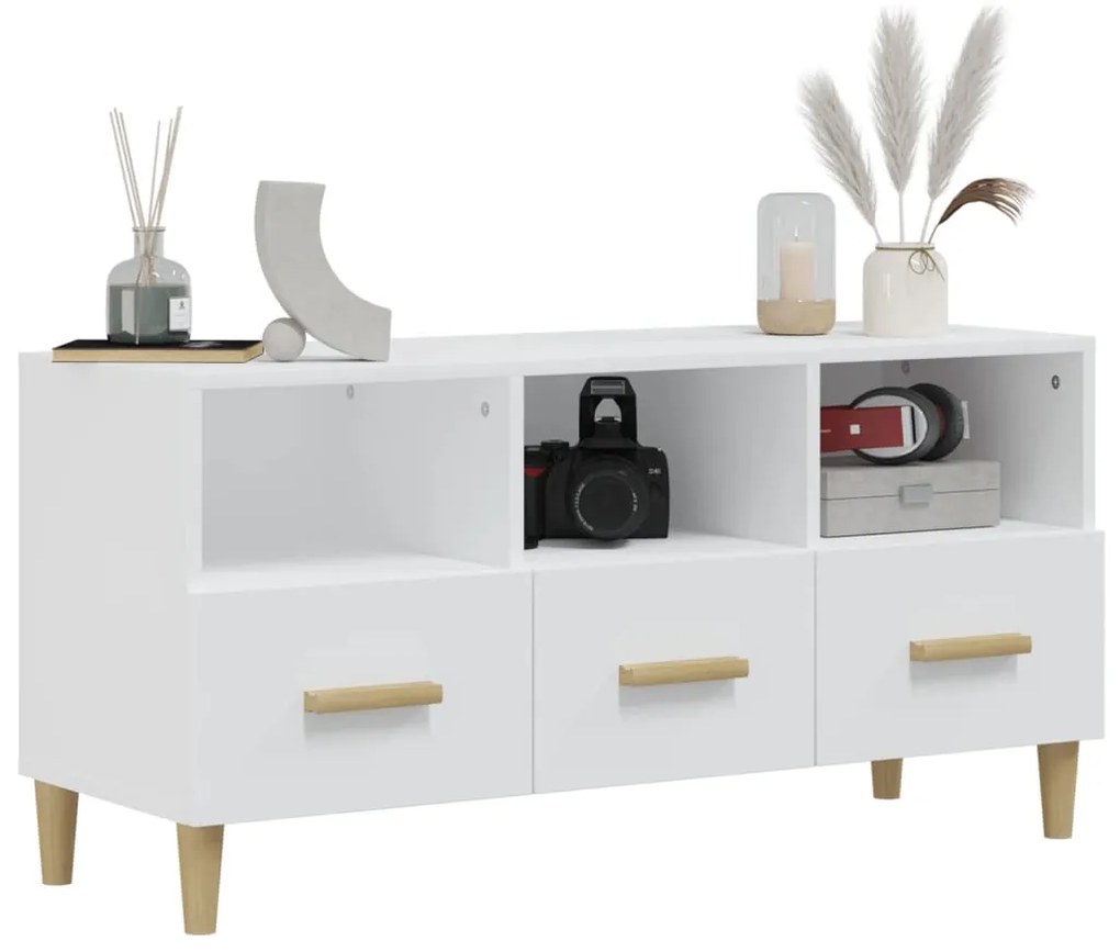 Móvel para TV 102x36x50 cm derivados madeira branco brilhante