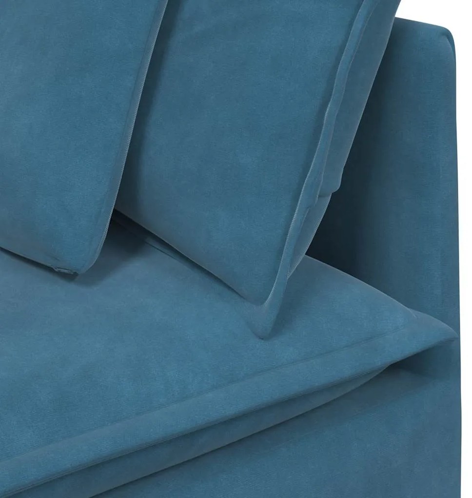 Sofá modular com pufes e almofadas veludo azul