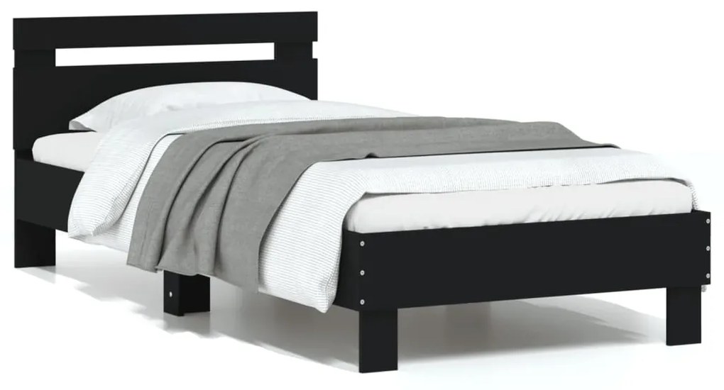 vidaXL Estrutura de cama c/ cabeceira 90x200cm derivados madeira preto