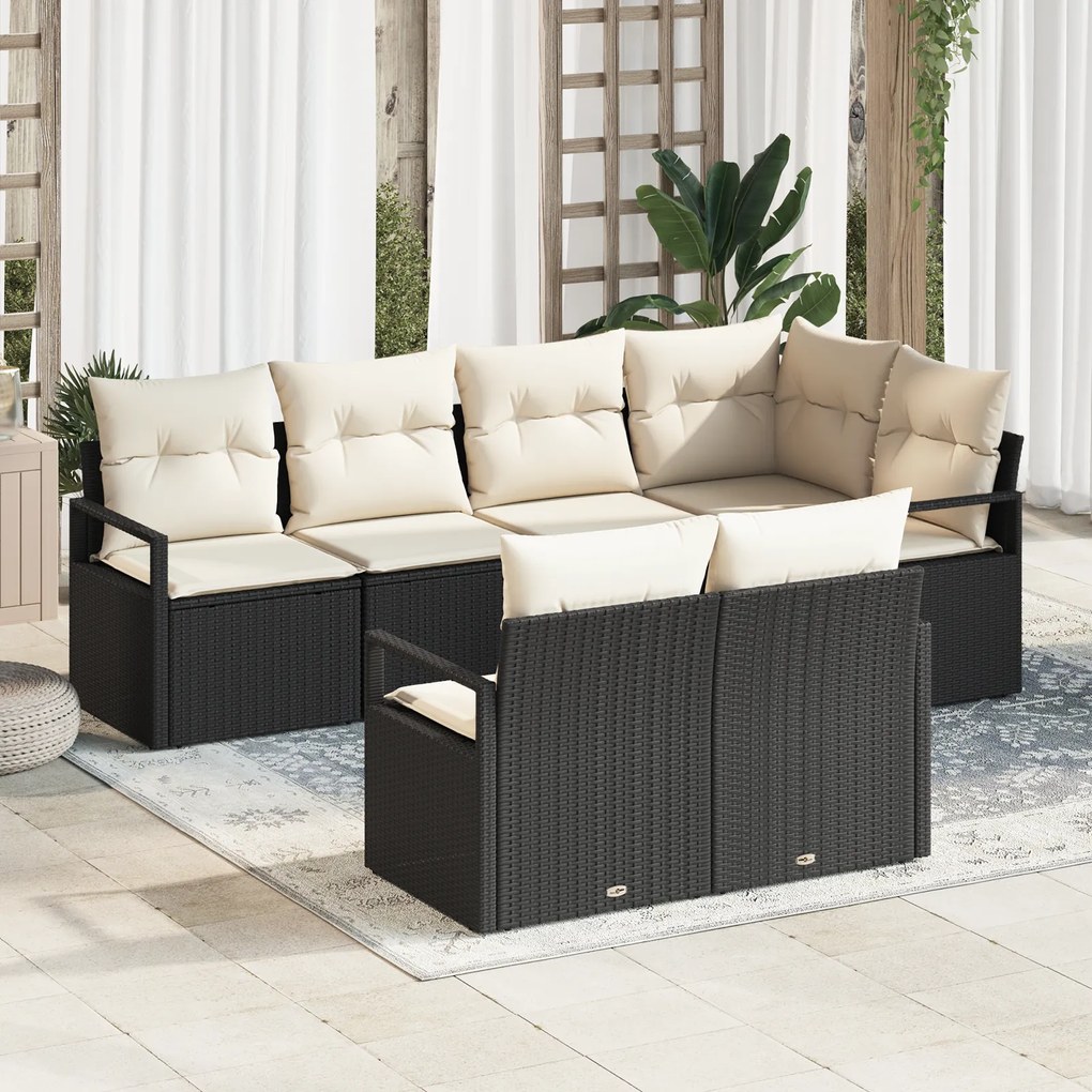 Conjunto de Sofá de Jardim com Almofadas vidaXL de 7 Peças Rattan Poli