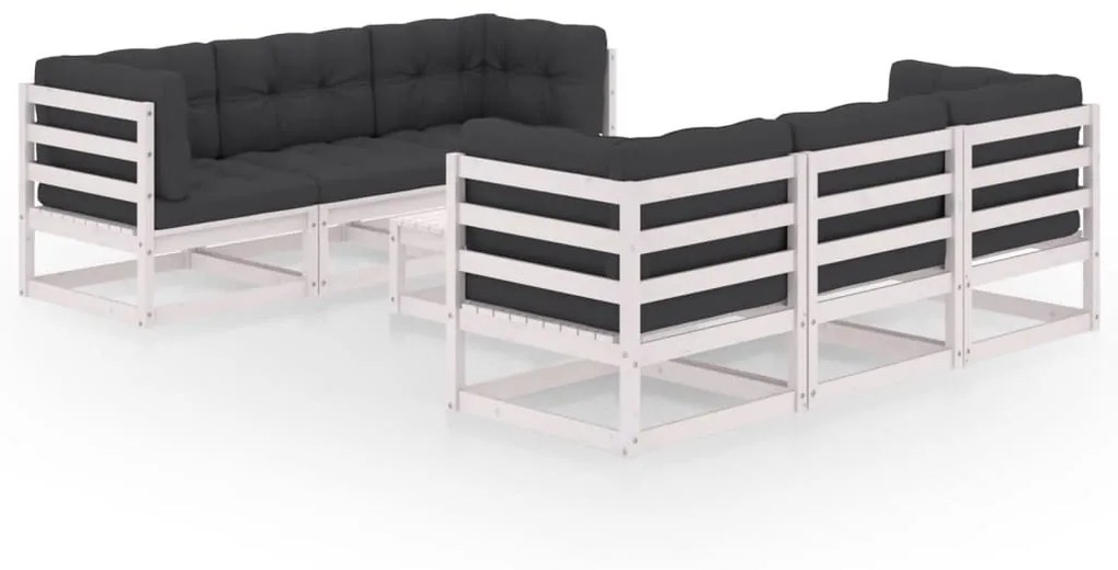 7 pcs conjunto lounge de jardim c/ almofadões pinho maciço