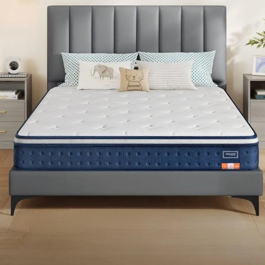 Colchão 200 x 90 x 20 cm de molas ensacadas em espuma viscoelástica de gel azul