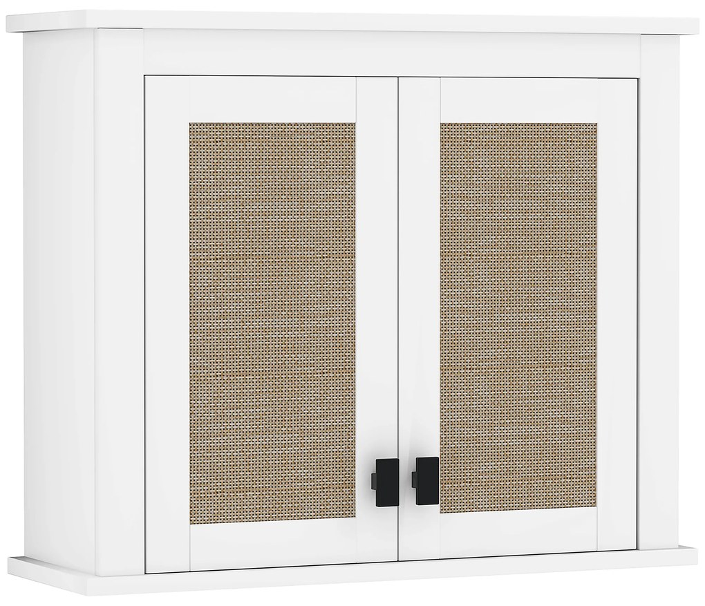 HOMCOM Armário de Parede para Casa de Banho com 2 Portas de Vime PE Prateleira Ajustável 60x19,5x49,4 cm Branco