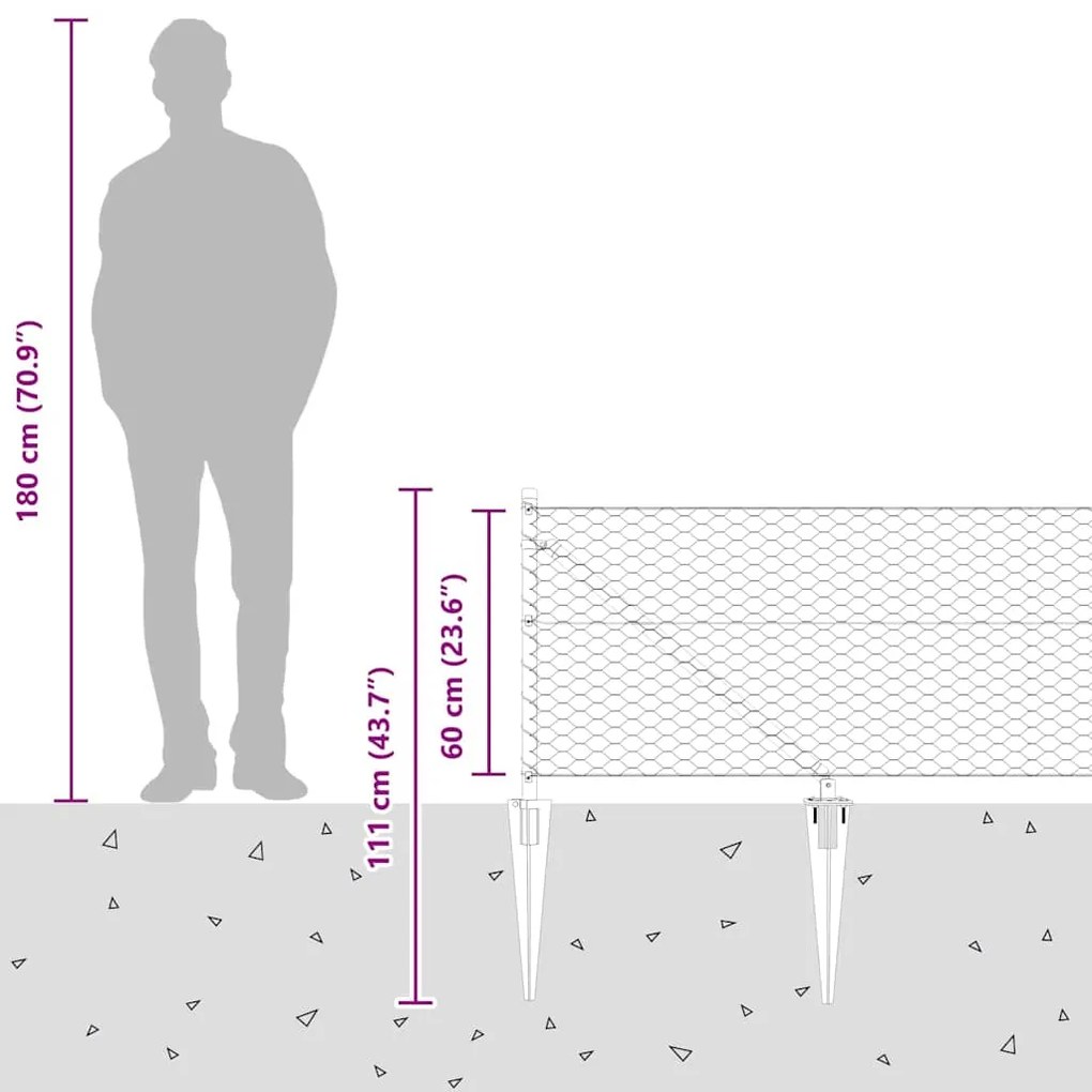 Cerca Hexagonal vidaXL Cinza 0.6x25 m Aço