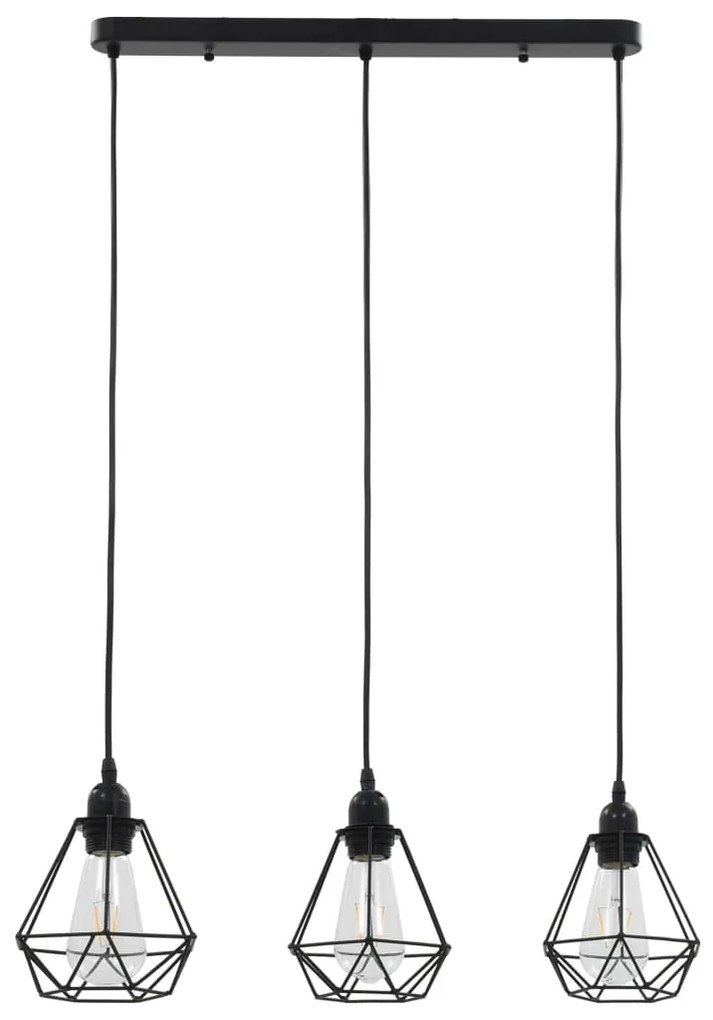 Candeeiro de teto com design diamante 3 lâmpadas E27 preto