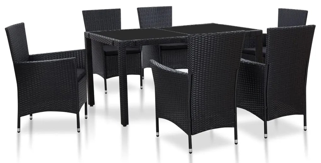 7 pcs conjunto de jantar para exterior vime PE preto