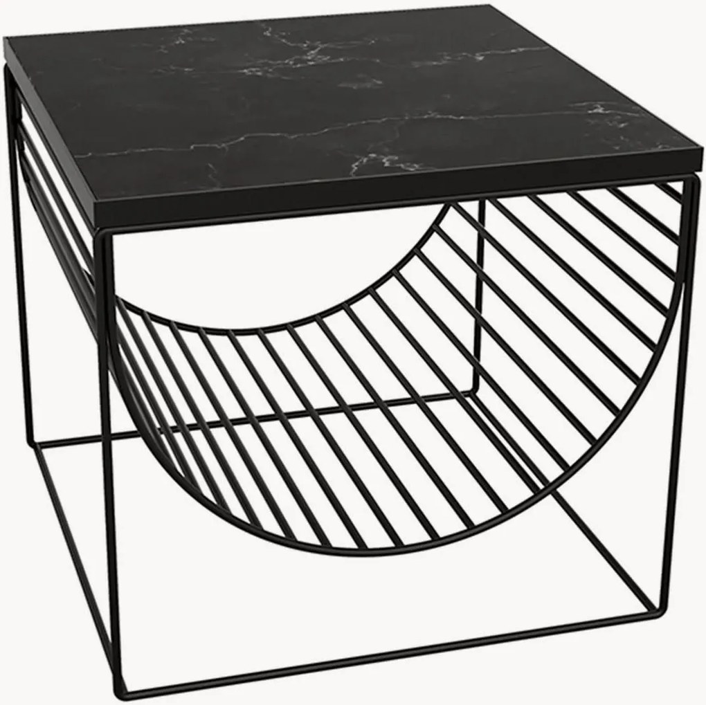 Mesa de apoio com suporte para revistas e tampo em mármore Sino