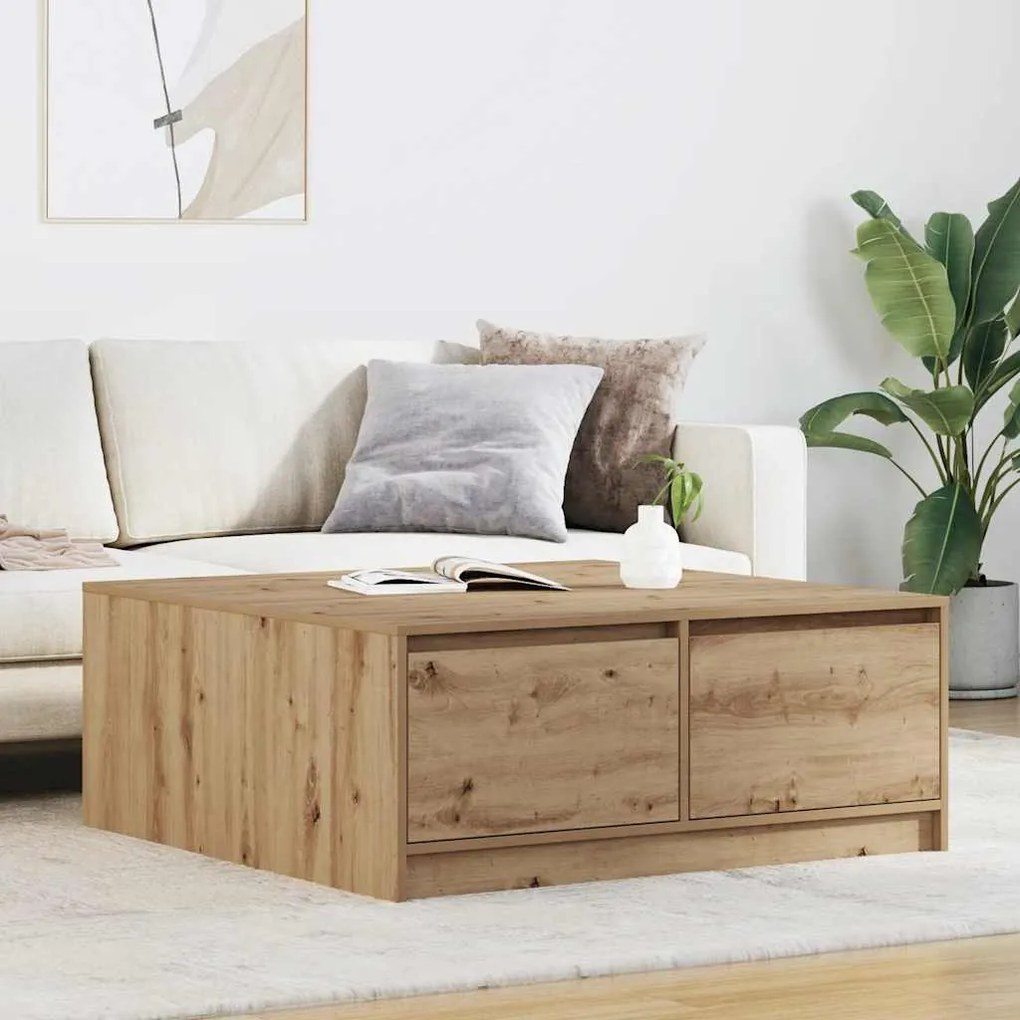 vidaXL Mesa de centro com gavetas 100x100x40 cm carvalho artesanal