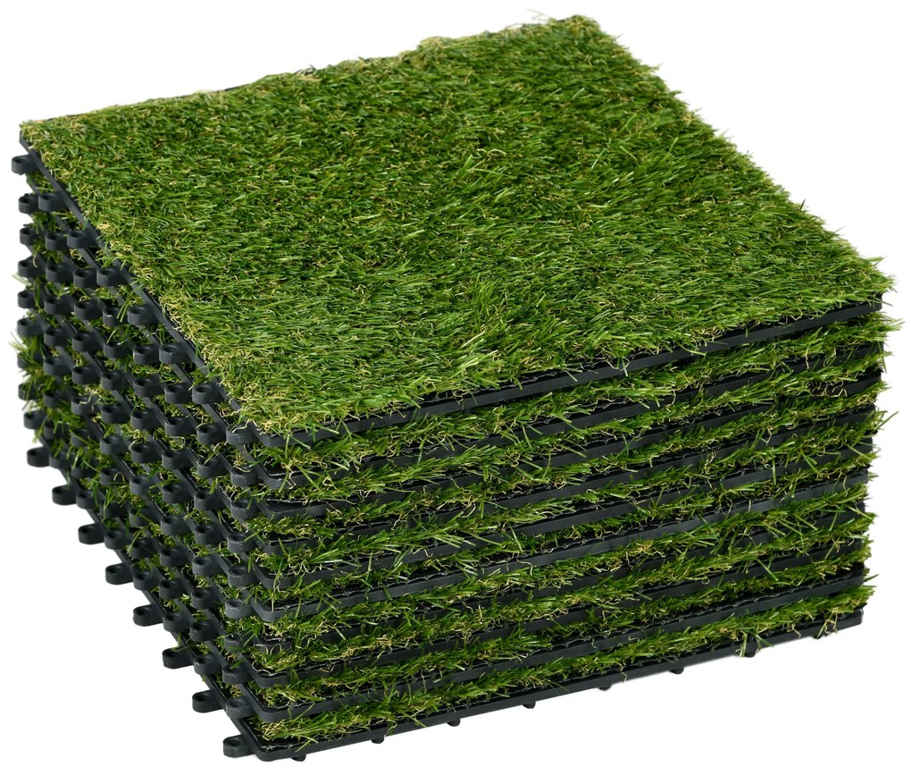 Outsunny Relva Artificial 30x30cm 10 Peças com Altura de 25mm Alta Densidade 6500 para Exterior Pátio Terraço Verde | Aosom Portugal
