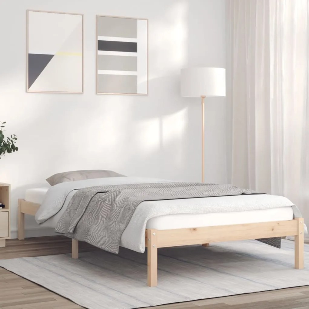 vidaXL Estrutura de cama de solteiro pequena 75x190 cm pinho maciço
