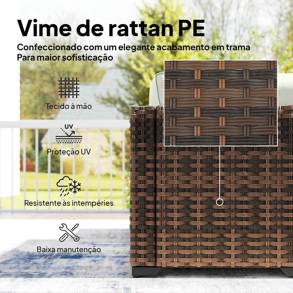 Conjunto de Jardim em Vime de 6 Peças Inclui Almofadas 4 Módulos de Assento 1 Sofá de Canto e Mesa de Centro em Vidro Castanho Escuro