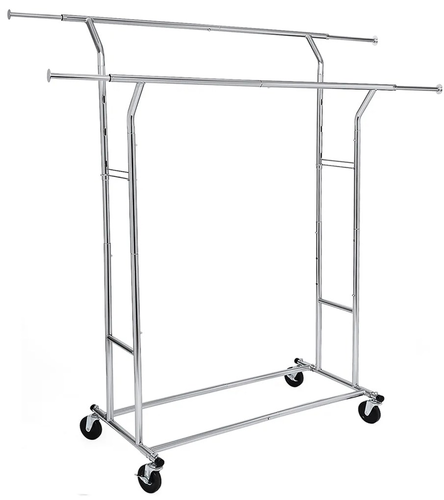 Cabideiro de metal resistente SONGMICS HSR12S, suporte para roupas de 110 kg com rodas, comprimento 129-169 cm, cromado