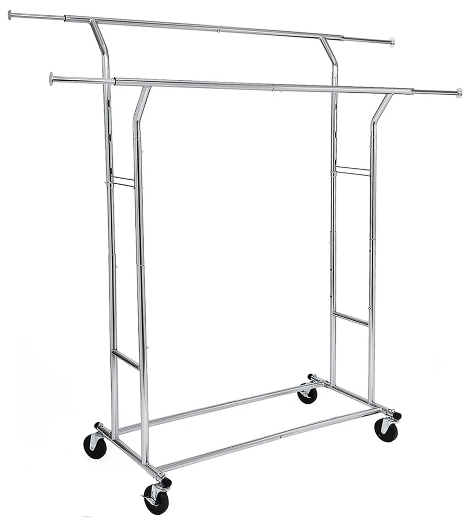 Songmics hsr12s suporte de cabide de metal resistente 110kg rack de roupas resistentes sobre rodas comprimento 129-169 cm cromo