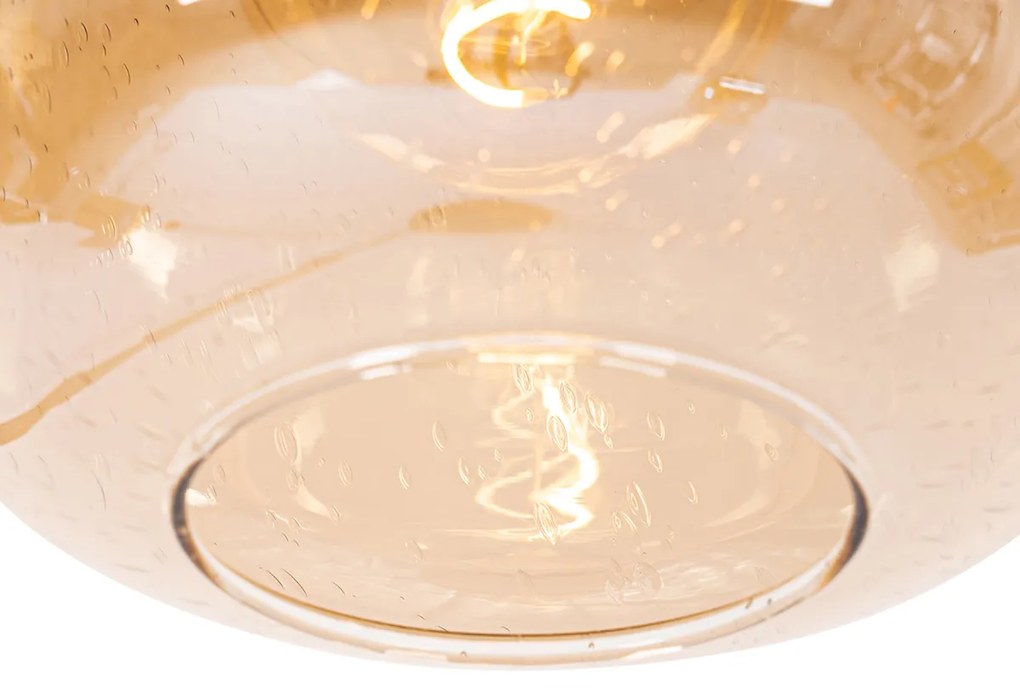 Candeeiro de pé inteligente preto com latão e vidro âmbar incl. WiFi G95 - Zuzanna