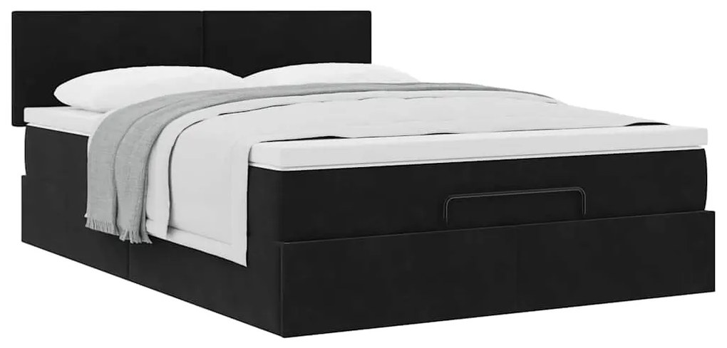 Estrutura de cama otomana com colchão 140x190 cm veludo preto
