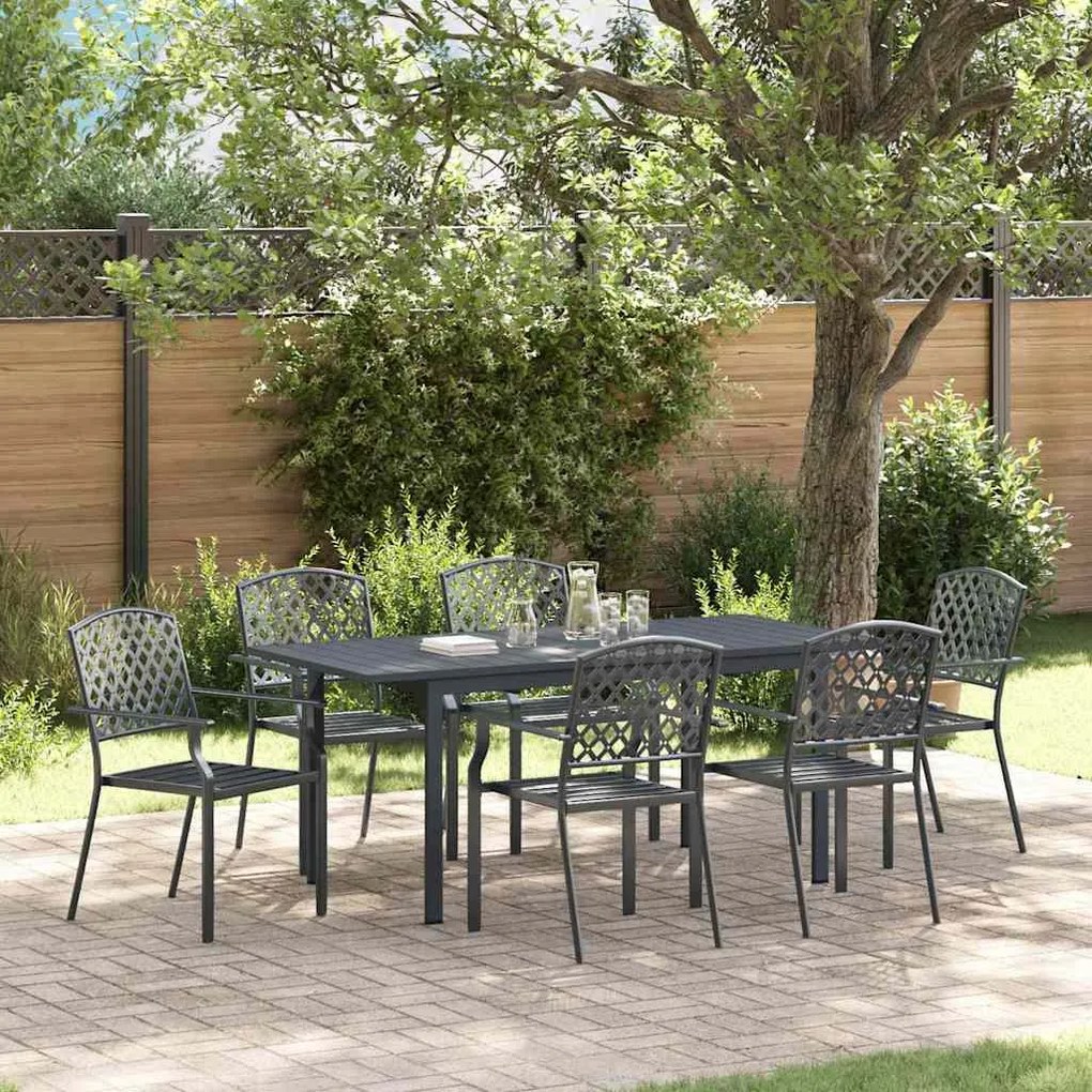 vidaXL Conjunto de Jantar Jardim Manual 7 pcs Antracite Padrão Metal