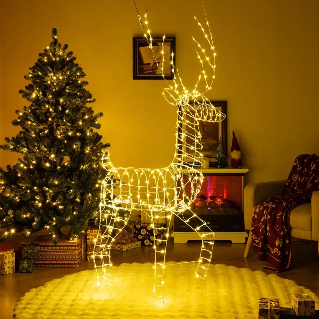 Rena de Natal pré-iluminada de 186 cm com estrutura metálica Decoração de Natal 3D com 300 luzes LED em branco quente Cervos iluminados