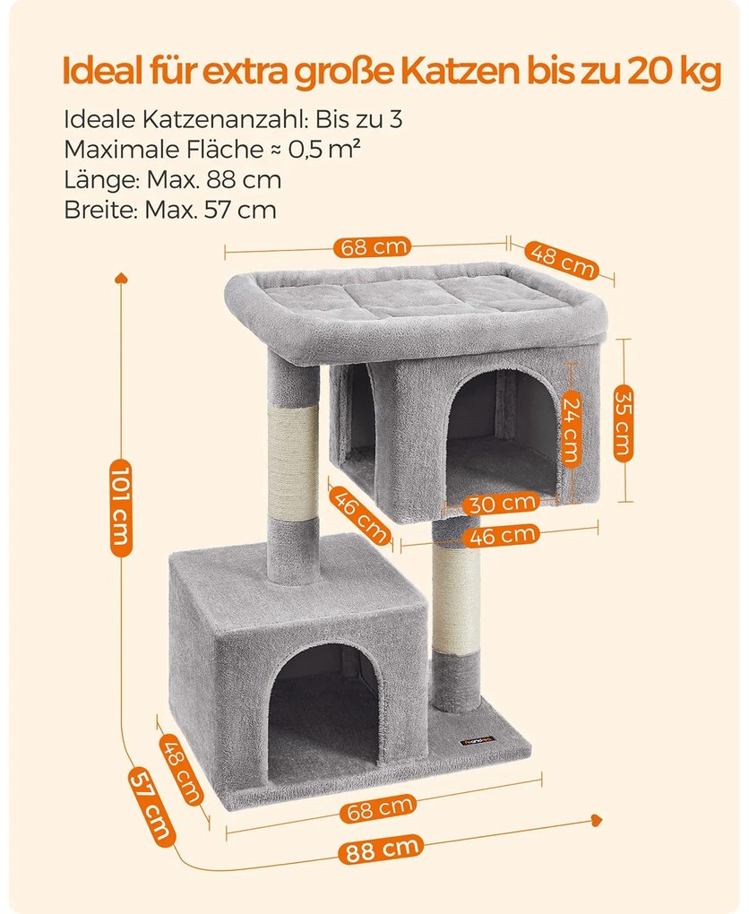 Arranhador para gatos 68 x 48 x 101 cm com plataforma grande cinzento claro