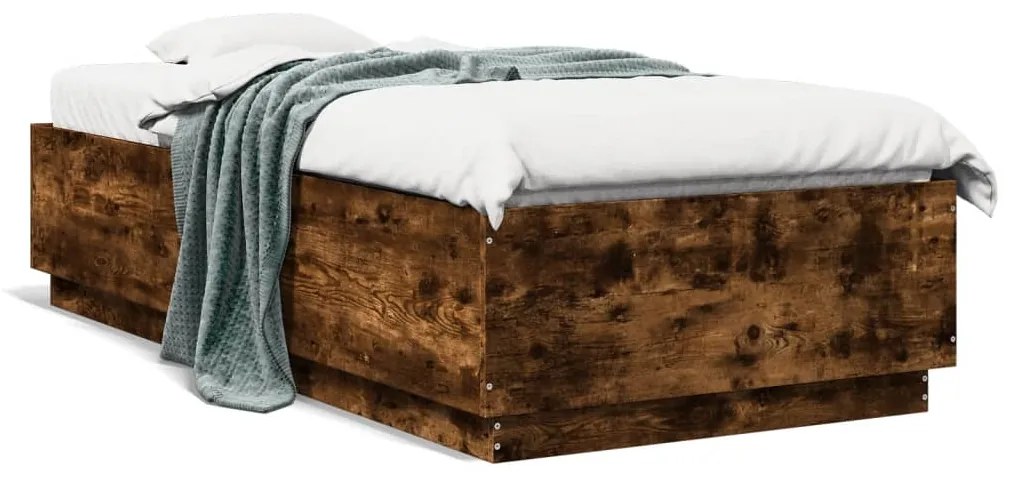 vidaXL Estrutura cama c/ luzes LED derivados madeira carvalho fumado