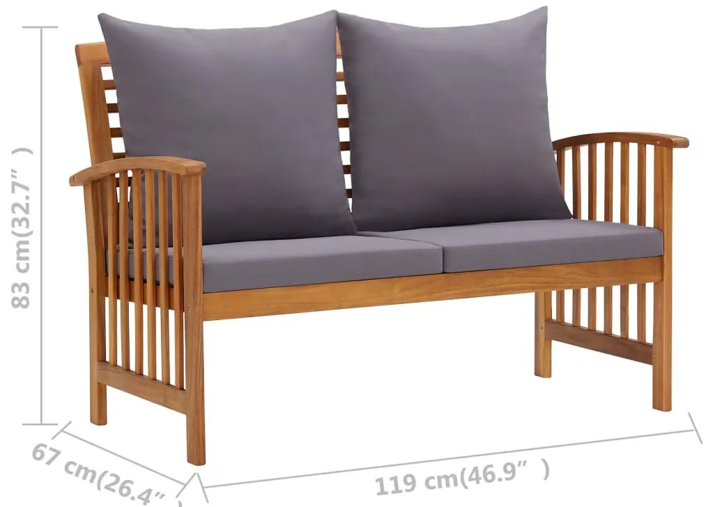 2 pcs conjunto lounge de jardim c/ almofadões acácia maciça