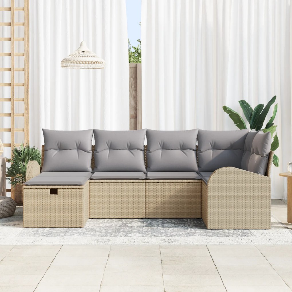 Conjunto de Sofá de Jardim vidaXL de 6 Peças com Almofadas Bege em Rat
