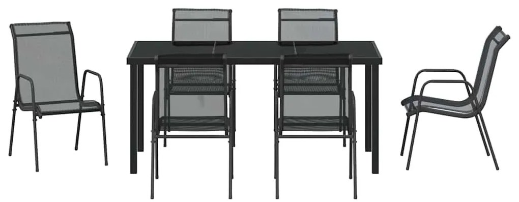 Conjunto de Jantar de Jardim com 7 peças, Preto, Textilene e Aço