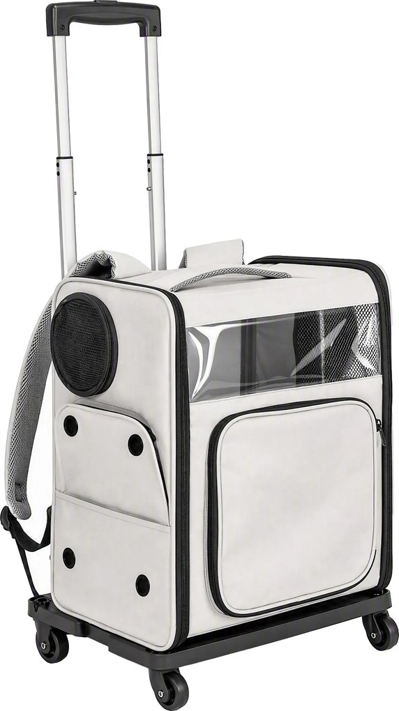 PawHut Transportadora para Cães e Gatos com Rodas, Cabo Telescópico, 2 Janelas em Malha, para Animais Até 5 kg, Cinza | Aosom Portugal