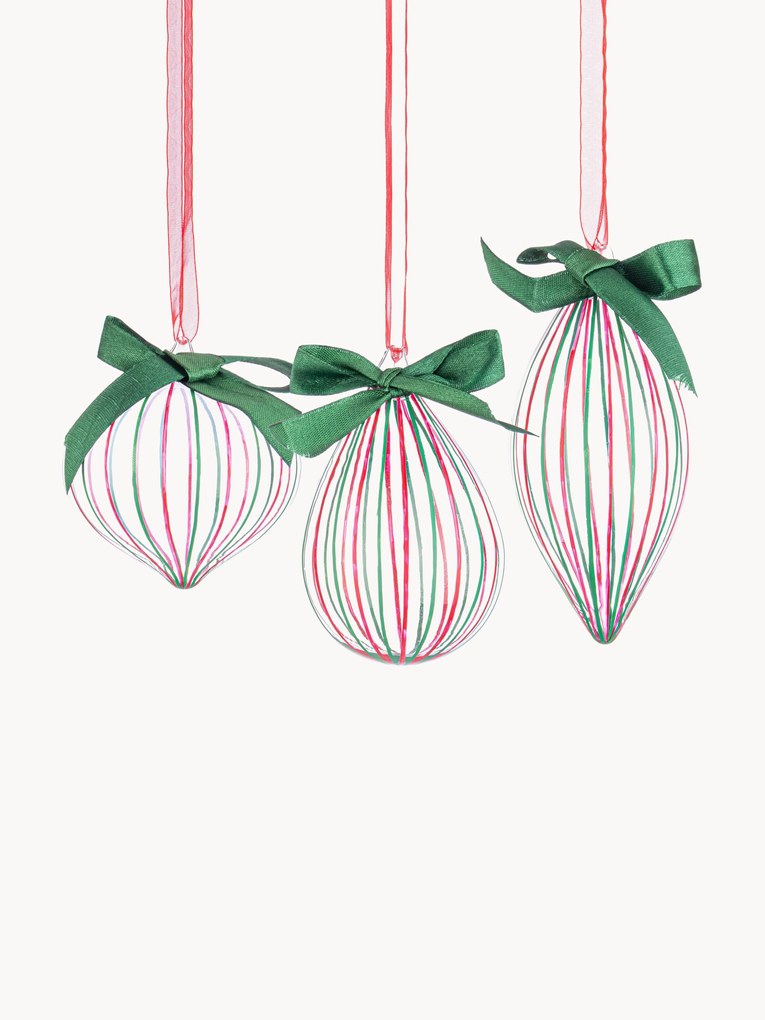 Christmas Tree Pendants Stripe Trans, Set of 12